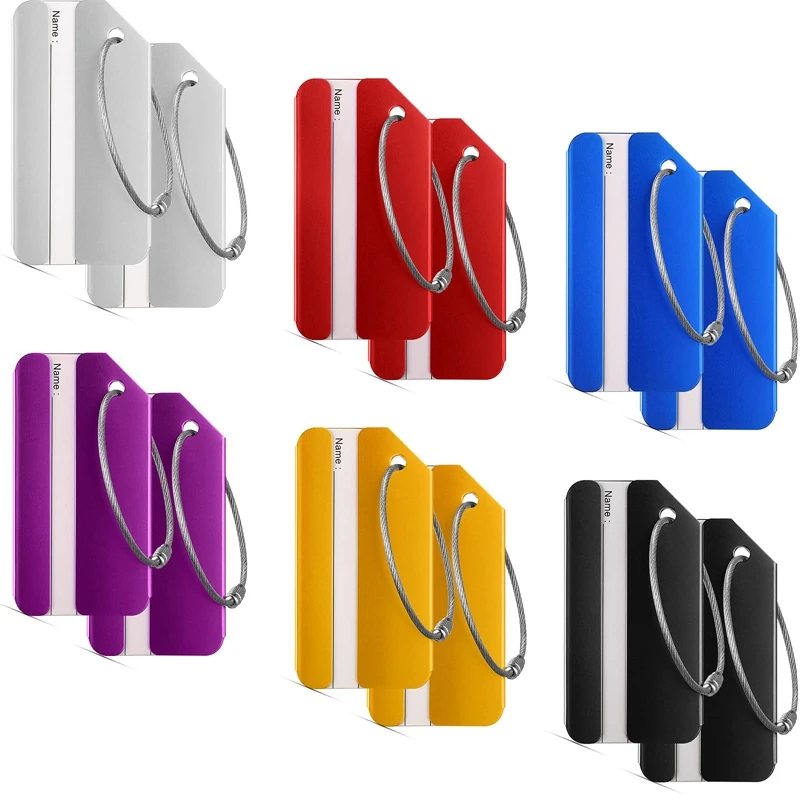 

12 Pcs Luggage Tags Business Card Holder Aluminium Metal Travel ID Bag Tag For Travel Baggage Luggage Identifier