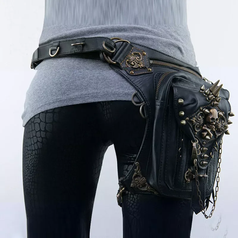 

Motorcycle Steam Punk Waist Leg Hip Belt Banana Messenger Shoulder Bag Mobile Phone Waist Bag Fanny Packs Pack For Women Gothic
