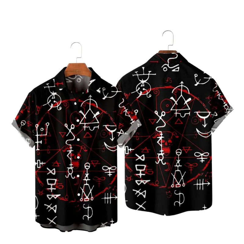 

Men's Fashion Y2K T-Shirts Hawaiian Shirt Devil Viking Texture 3D Print Cozy Casual Short Sleeve Beach Oversized Clothes 13