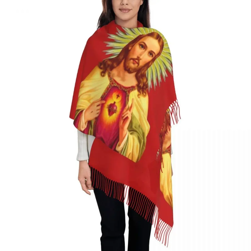 

Sacred Heart Of Jesus Catholic Shawls Wraps Women Warm Long Soft Scarf Neckerchief Shawl Scarves