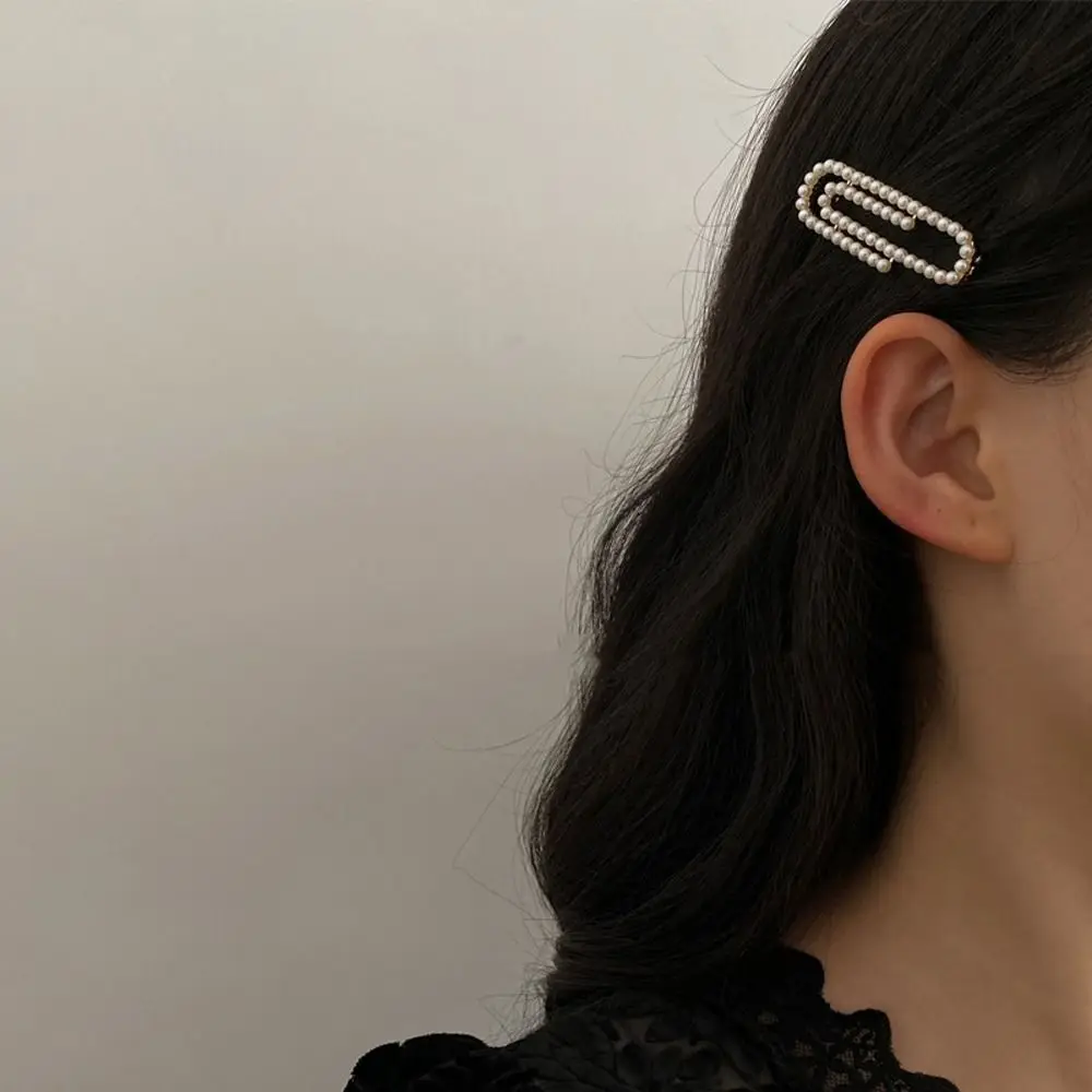 

Korean Pearl Paper Clip Hair Clips Girls Pin Shape Geometric Hair Pins Elegant French Style Hair Accessories