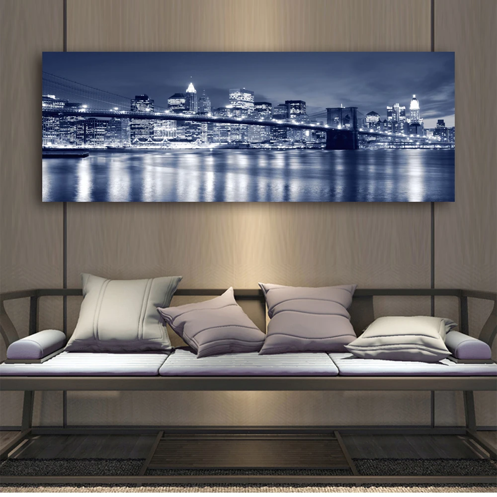 Черно-белая Настенная картина с изображением ночного вида Бруклина моста пейзаж