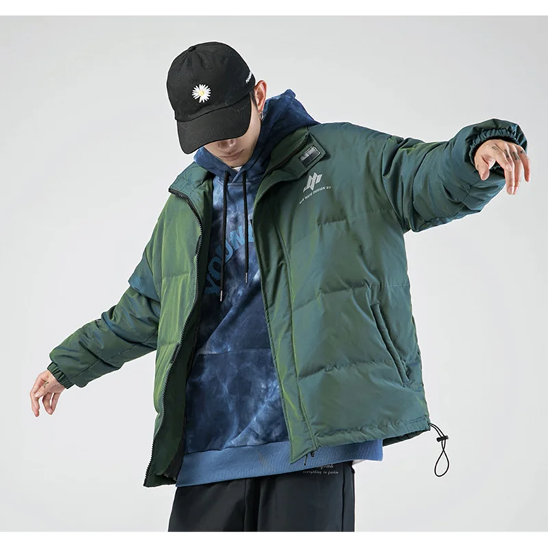 Men Clothing New Gradient Keep Warm Cotton-padded Clothes Reflective Printing Jacket Recreational Temperament Female Coat Winter