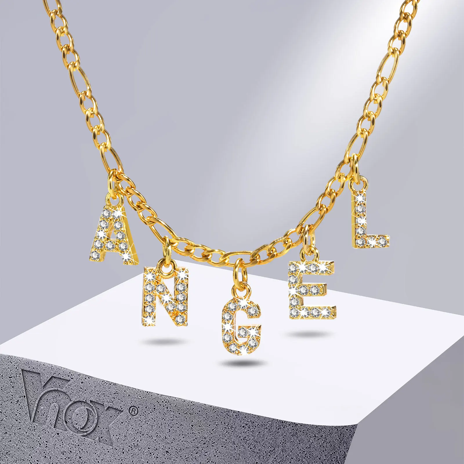 

Vnox Free Custom Personalized Name Necklaces for Women,Initial Letter A-Z Zircon Charm,Stainless Steel Figaro Curb Chain Collar