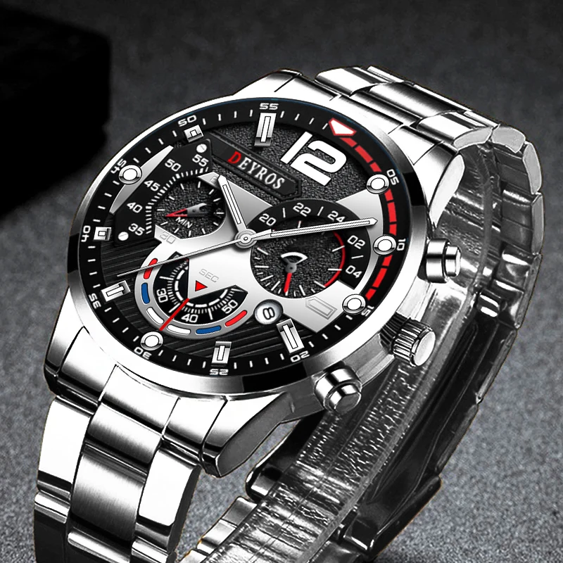 

2022 Fashion Mens Watches Luxury Stainless Steel Quartz Wristwatch Calendar Luminous Clock Men Business Casual Leather Watch