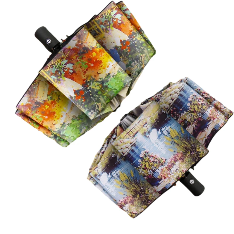 

Creative Parasol Woman Fully Automatic Folding Umbrella Oil Painting Anti-UV Female Sun Umbrella Sunshade Rain Gear Parapluie