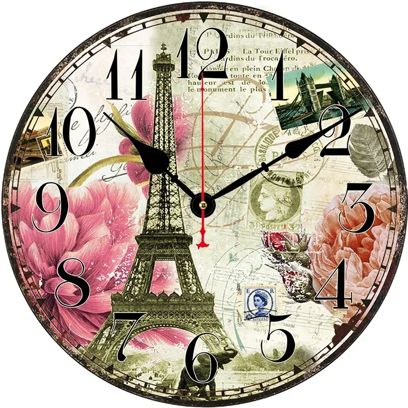 Эйфелева башня винтажные цветы настенные часы современная гостиная спальня офис