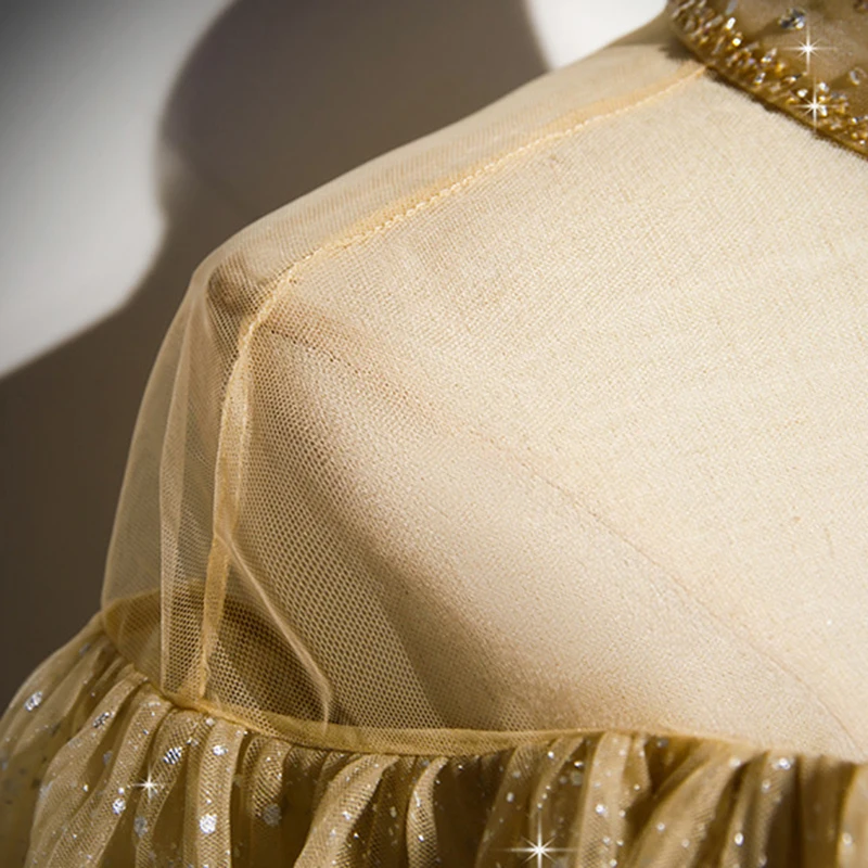 2023 New Golden Evening Gown Women's Banquet Temperament Evening Party Princess Puffy Skirt Long Dress Evening Gown