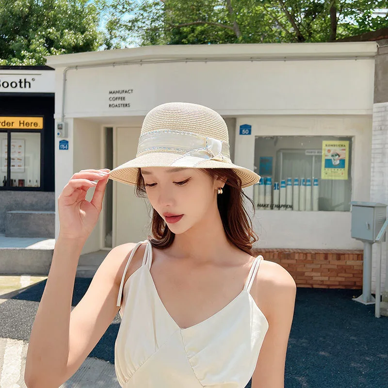 

Шляпа женская Соломенная с бантом и шелковой лентой, Модная Складная пляжная Панама для отдыха на лето