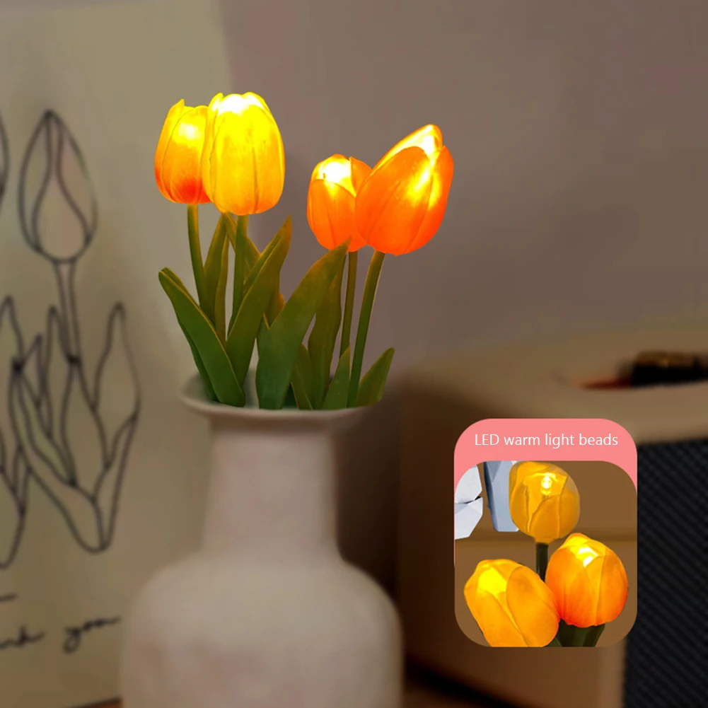 

3 Tulip LED Artificial Flowers Light Simulated Bedside Table Lamp Multipurpose Energy-Efficient Safe for Wedding Valentines Gift