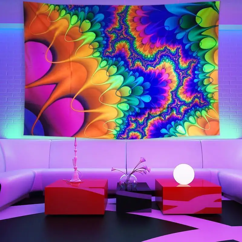 

декор комнаты。декор на стену。макраме.хиппи.декор комнаты эстетика.бохо Ультрафиолетовый флуоресцентный гобелен Абстрактная живопись пс...