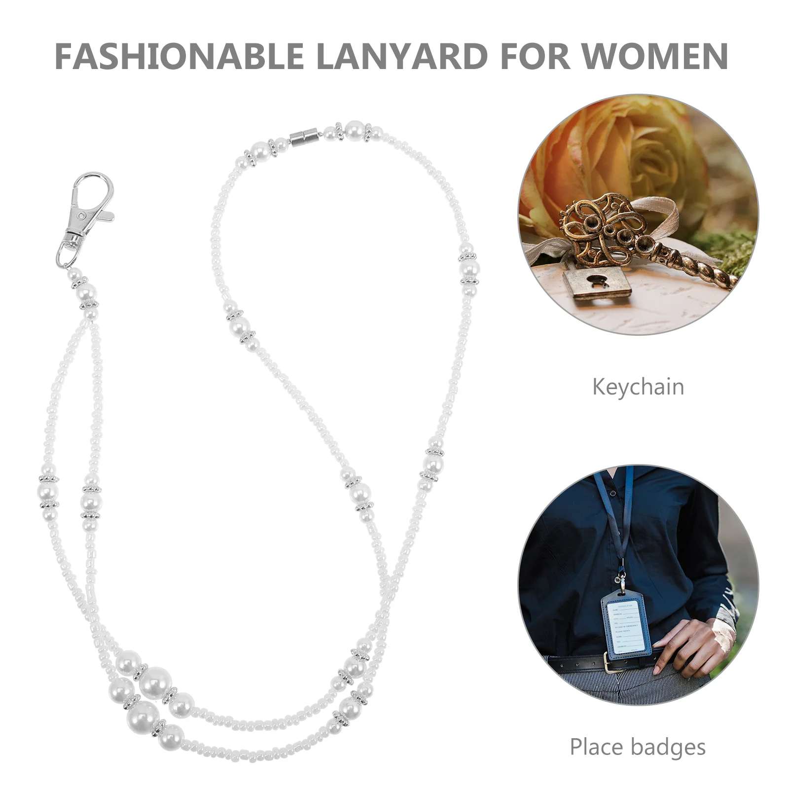 

Choker Necklace Women Pearl Badge Lanyard Pearls Necklaces Beaded Lanyards Id Badges Holder