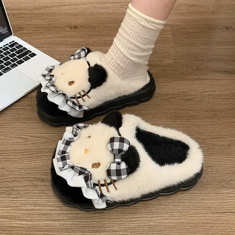 Новые милые зимние хлопковые тапочки с рисунком Sanrio Hello Kitty домашние нескользящие
