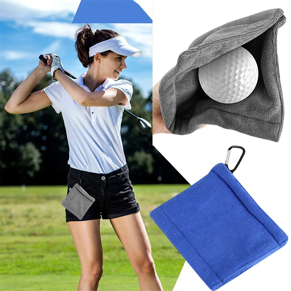 

Square Golf Balls Cleaning Towel with Carabiner Hook Golf Cart Wipe Cleaner Microfiber Water Absorption Clean Golf Club Head