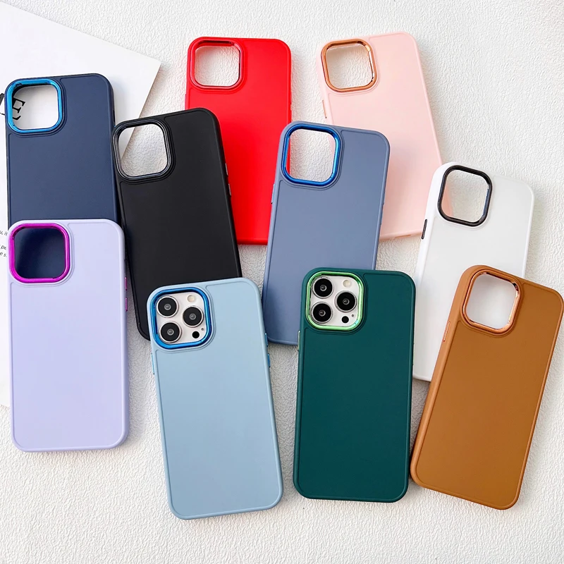 

Electroplated Photo Frame Button Solid Color Silicone Phone Case For iPhone 14 13 12 11 Pro MAX X XS XR 7 8 Plus SE2020 Cover