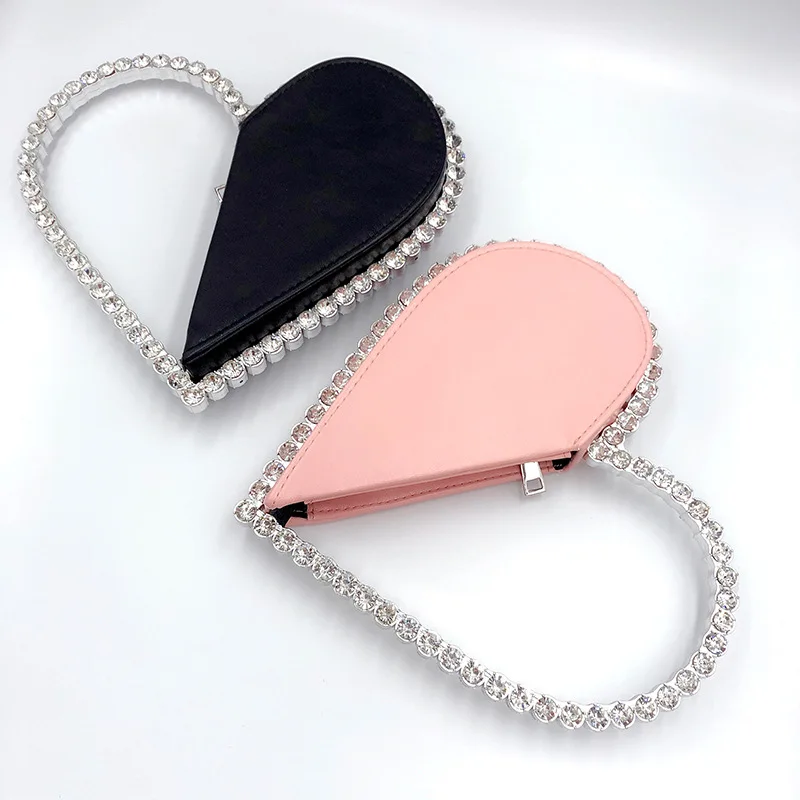 Diamond Red Heart Evening Clutch Women's Designer Chic RhinestoneBlack Wallet Wedding Party Sac A Main
