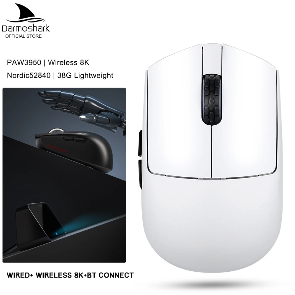 Мышь Darmoshark M5 Pro PAW3950 беспроводная 8K Bluetooth трехрежимное подключение игровая