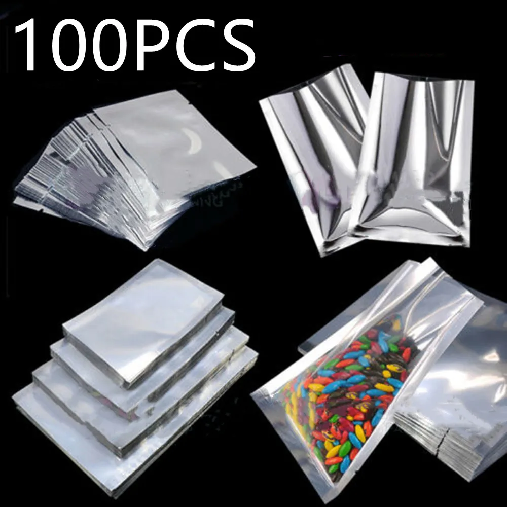 

100 Pcs Aluminum Foil Bags Three-side Sealing Vacuum Bags Kitchen Food Bags Moisture-proof Candy Biscuit Snack Packaging Bags