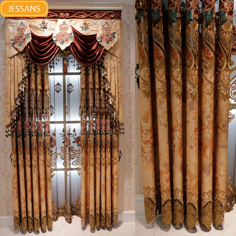 

European-style High-grade Water-soluble Embroidery Hollow Window Screen Curtains for Bedroom Living Room Finished Product