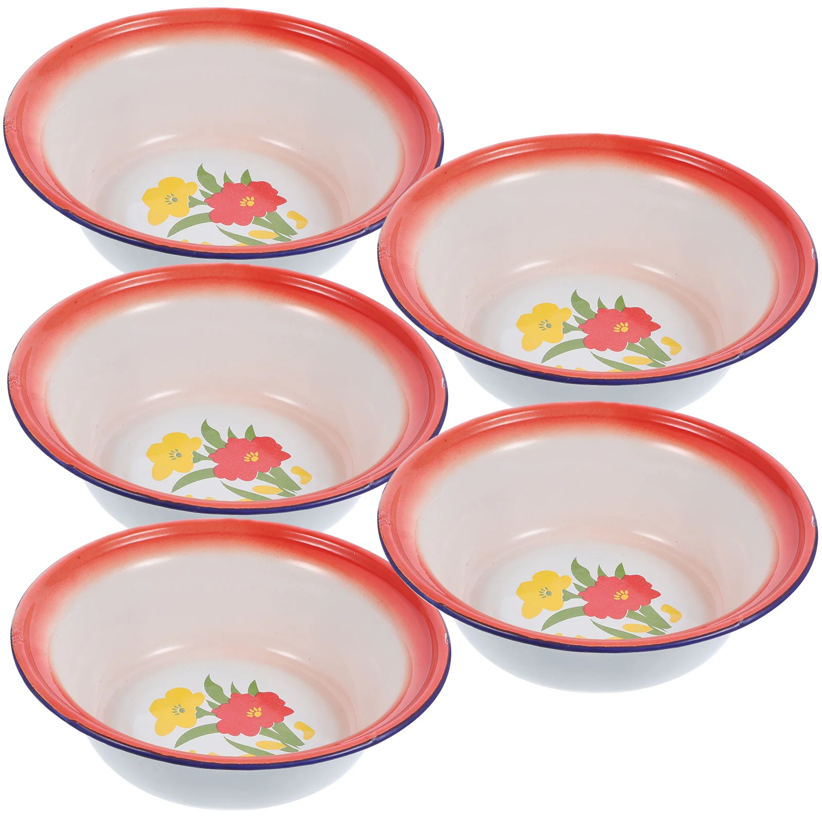 

5 Pcs Enamel Bowl Tableware Food Storage For Kitchen Household Basin Salad Vegetable Thicken Vintage Camping Bowls