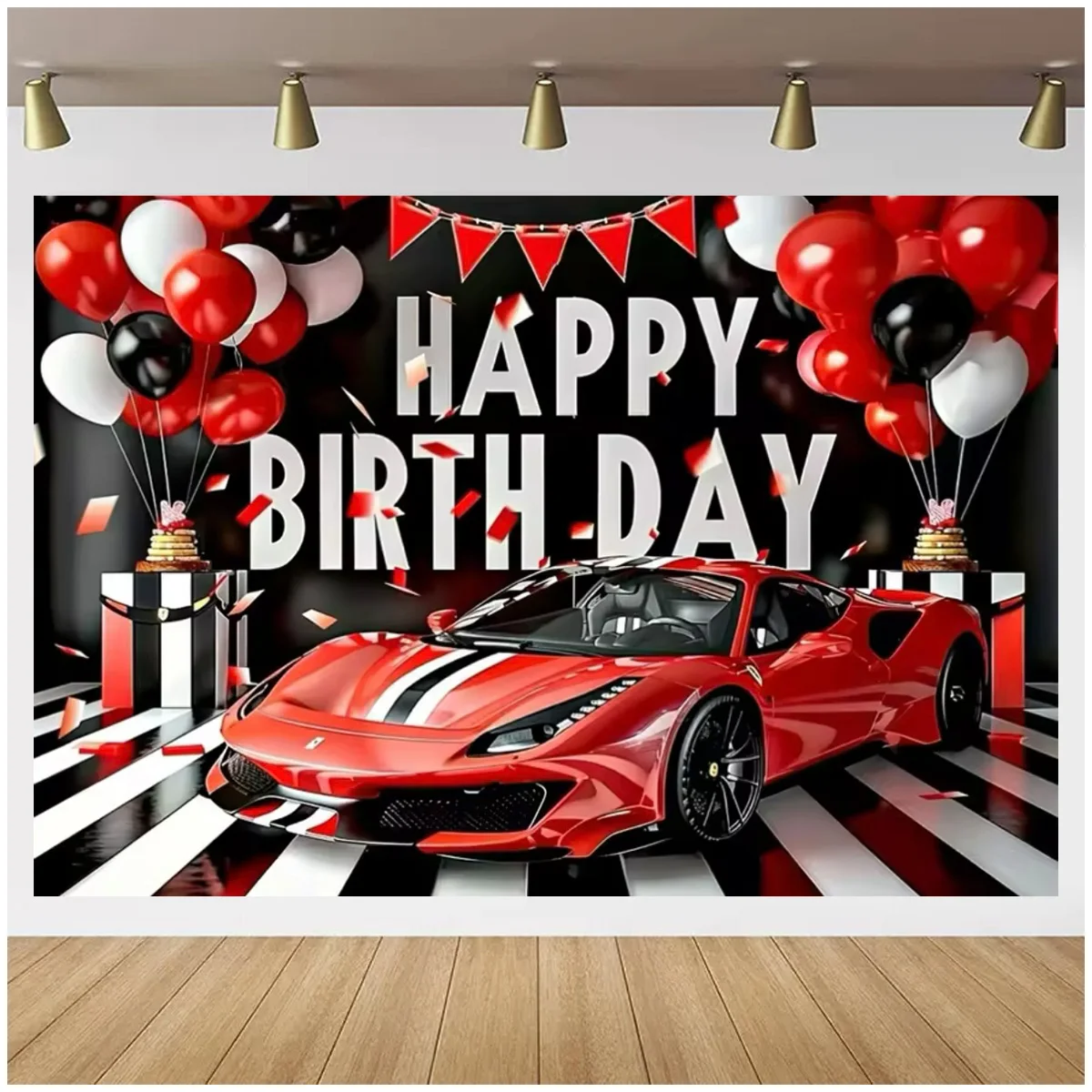 Super sports car racing theme birthday party background happy room decor photography studio props Banner