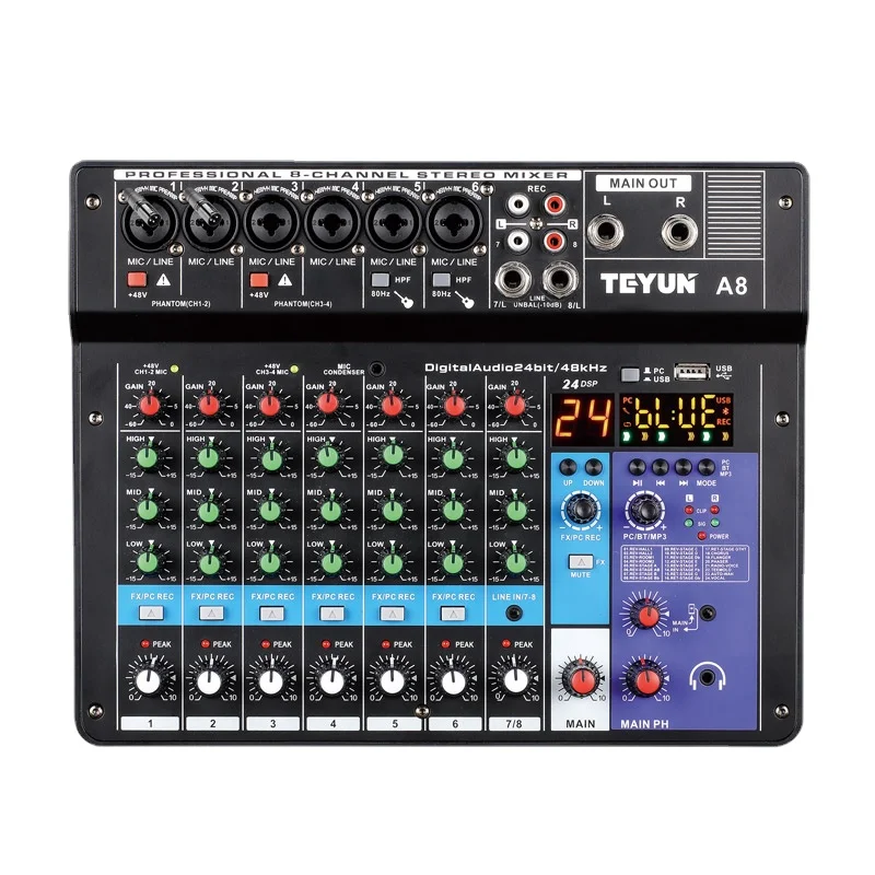 

Channel Professional Portable Mixer Sound Mixing Console Computer Input 48v Power Number Live Broadcast A4 A6 A8 New