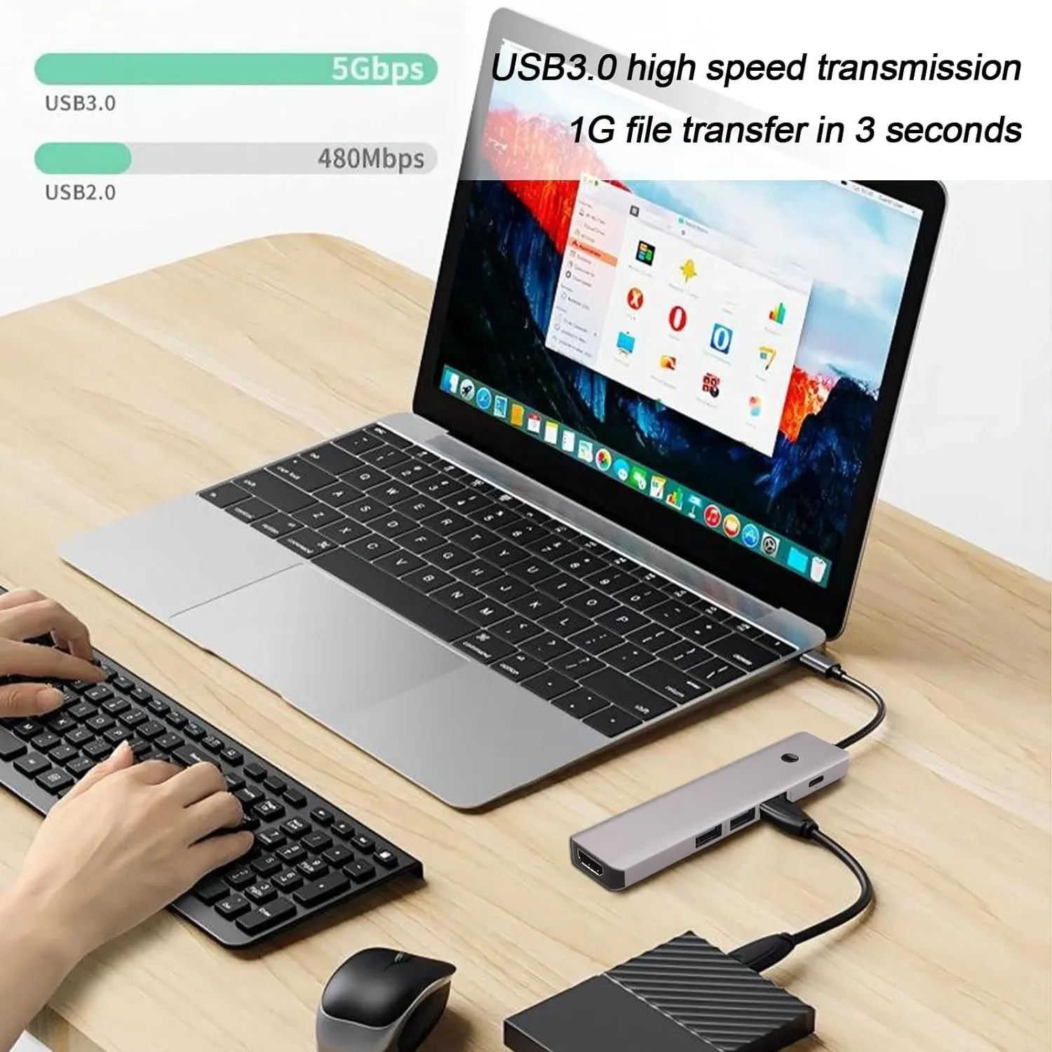 Usb-концентратор 5 в 1 с поддержкой 4k HDMI и кнопкой включения/выключения