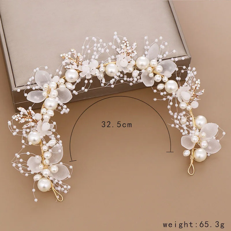 Pearls Headbands for Women Girls Bride Wedding Hairbands White Flower Tiaras and Crowns Korean Fashion Headdress Hair Jewelry images - 6