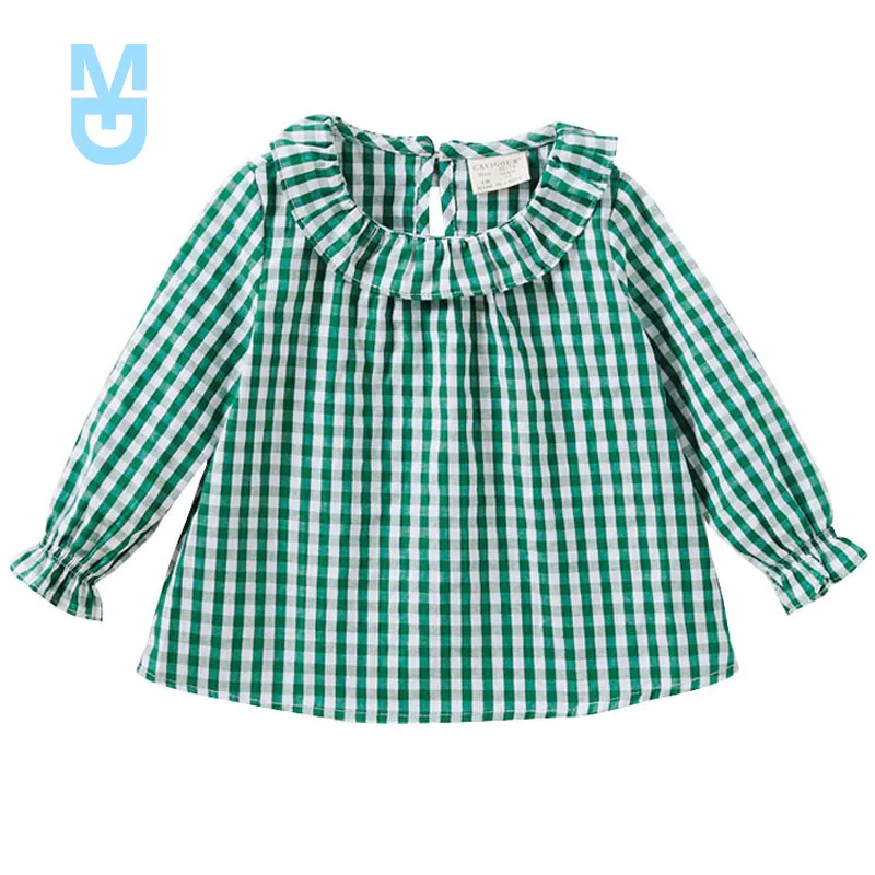 

New Summer Spring Baby Girls Blouse Cotton Top Peter Pan Collar Plaid Toddler Girl Shirt Clothes Clothing Girl Infant 1-5Y