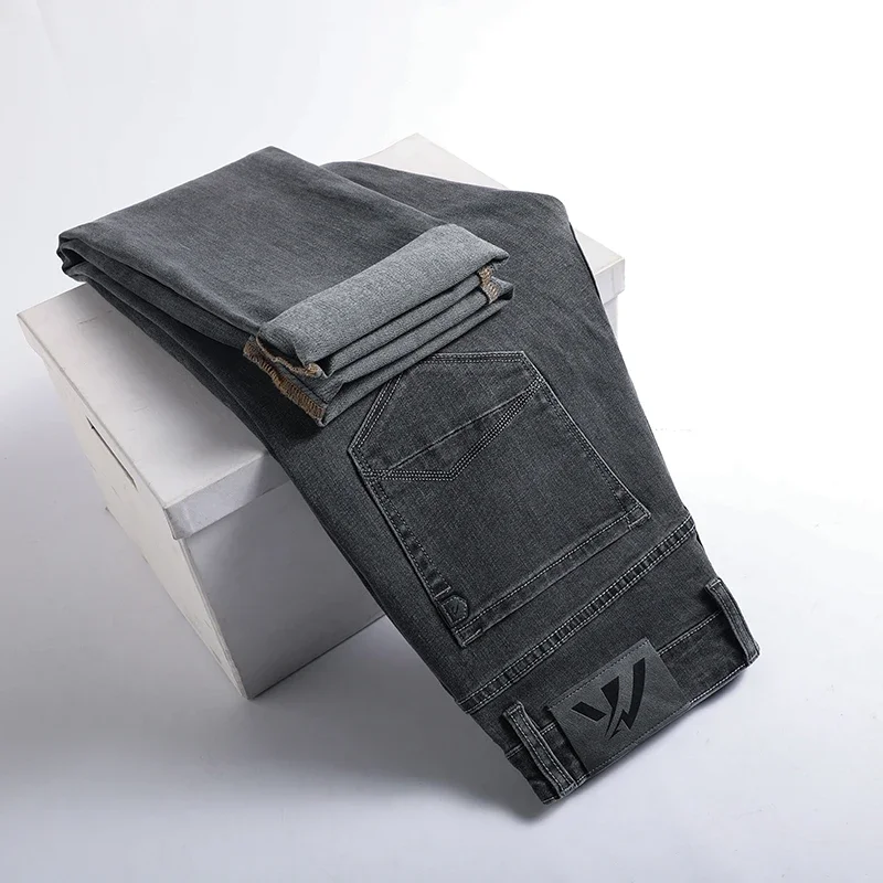 2024 весна-лето новые мужские прямые тонкие хлопковые эластичные джинсы
