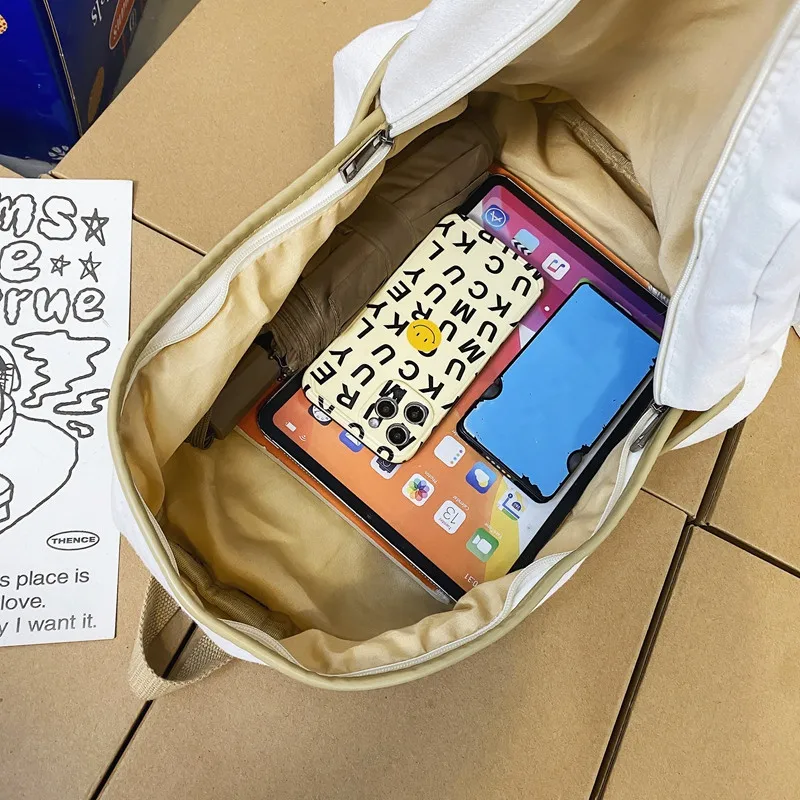 Teen Girls Boys Solid Washed Canvas Women's Backpack Large Capacity Schoolbag High School Students Laptop Backpack Women's Trave