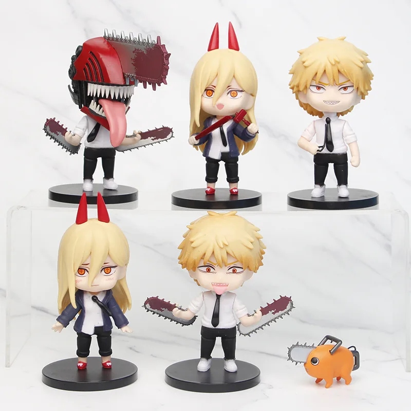 

11-16Cm Anime Chainsaw Man Q Version Figural Figure Pochita Power Electric Times Kawaii Toys Car Decoration Pvc Model Doll Gift