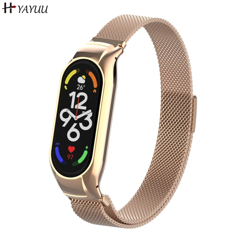 YAYUU Магнитный ремешок для Xiaomi Mi Band 7 6 5 4 Сетчатый из нержавеющей стали с