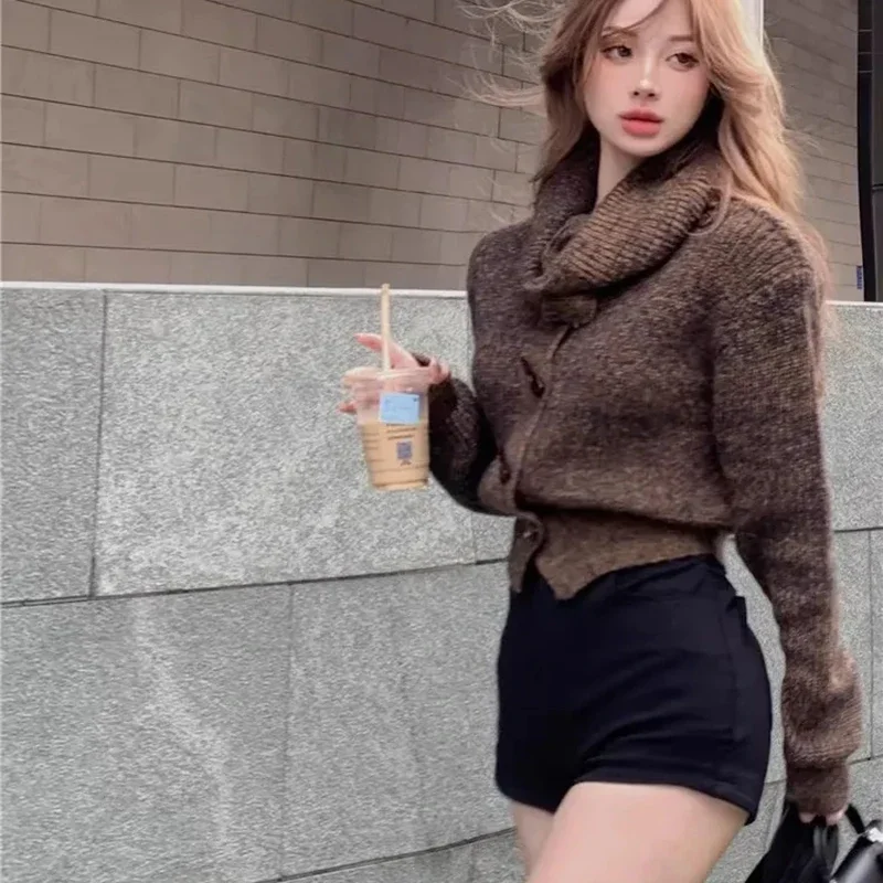 Женский винтажный свитер с воротником-лодочкой на пуговицах