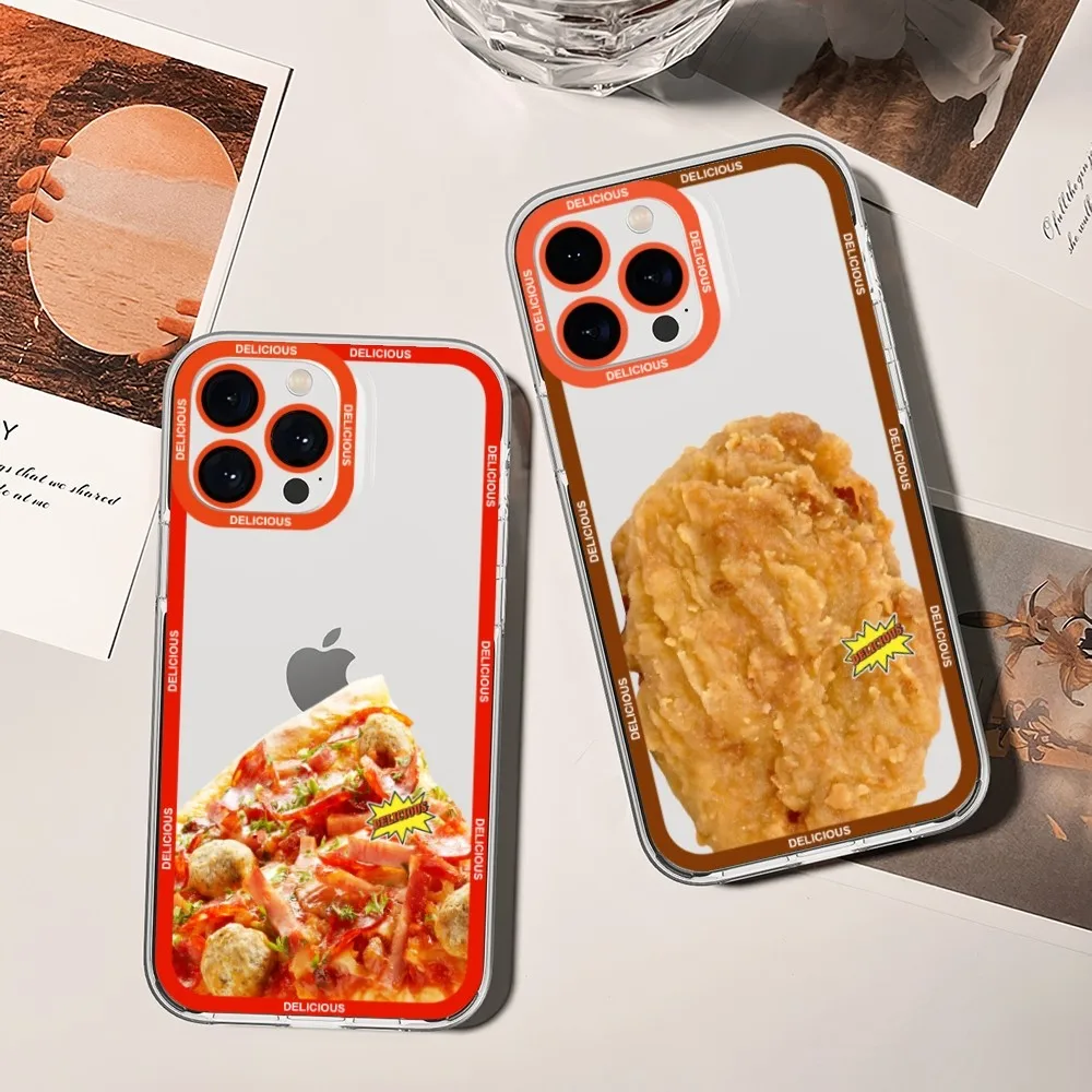 Fries Pizza Chicken Calorie Food Phone Case For iPhone 11 12 Mini 13 14 Pro Max Transparent Shell