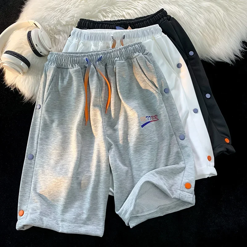 Summer Casual Men's Shorts Loose Straight Leg Korean Harajuku Style Trendy All-Match Drawstring Mid-Calf Length