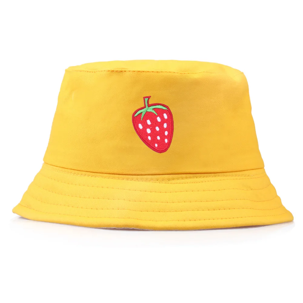

Summer Cherry Embroidery Bucket Hats Unisex Foldable Cotton Parent-child Panama Caps Fishing Outdoor Sun Fisherman Hat Bob 2022