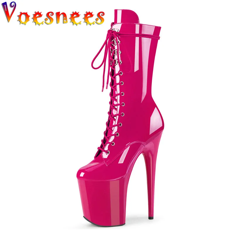 

New Pole Dancing Short Boots 20CM Stiletto Sexy Fetish Women Shoes PU Leather Platform Nightclub Heels Pumps Botas Mujer 7 Color