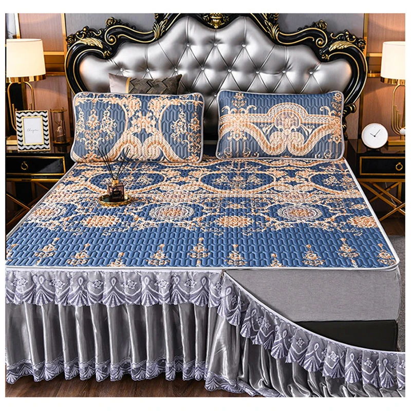 

Luxury Royal Latex Mat Bed Spreads Removable Bed Skirt Height 45cm Hand Wash Breathable Sheet Bed Set with Anti-slip Particles