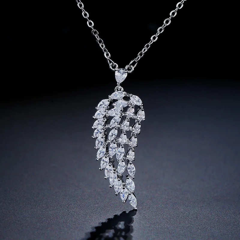 

Luxury Silver Color Heart Star Feather Shape Cubic Zirconia Pendant Necklaces for Women Wedding Fashion Delicate Jewelry