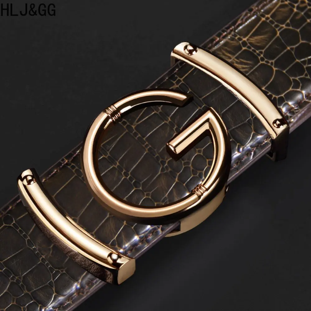 HLJ&GG High Quality Men Genuine Leather Belts  Causal Business Male Metal Smooth Buckle Waistband Mens Belts for Jeans 2023 New