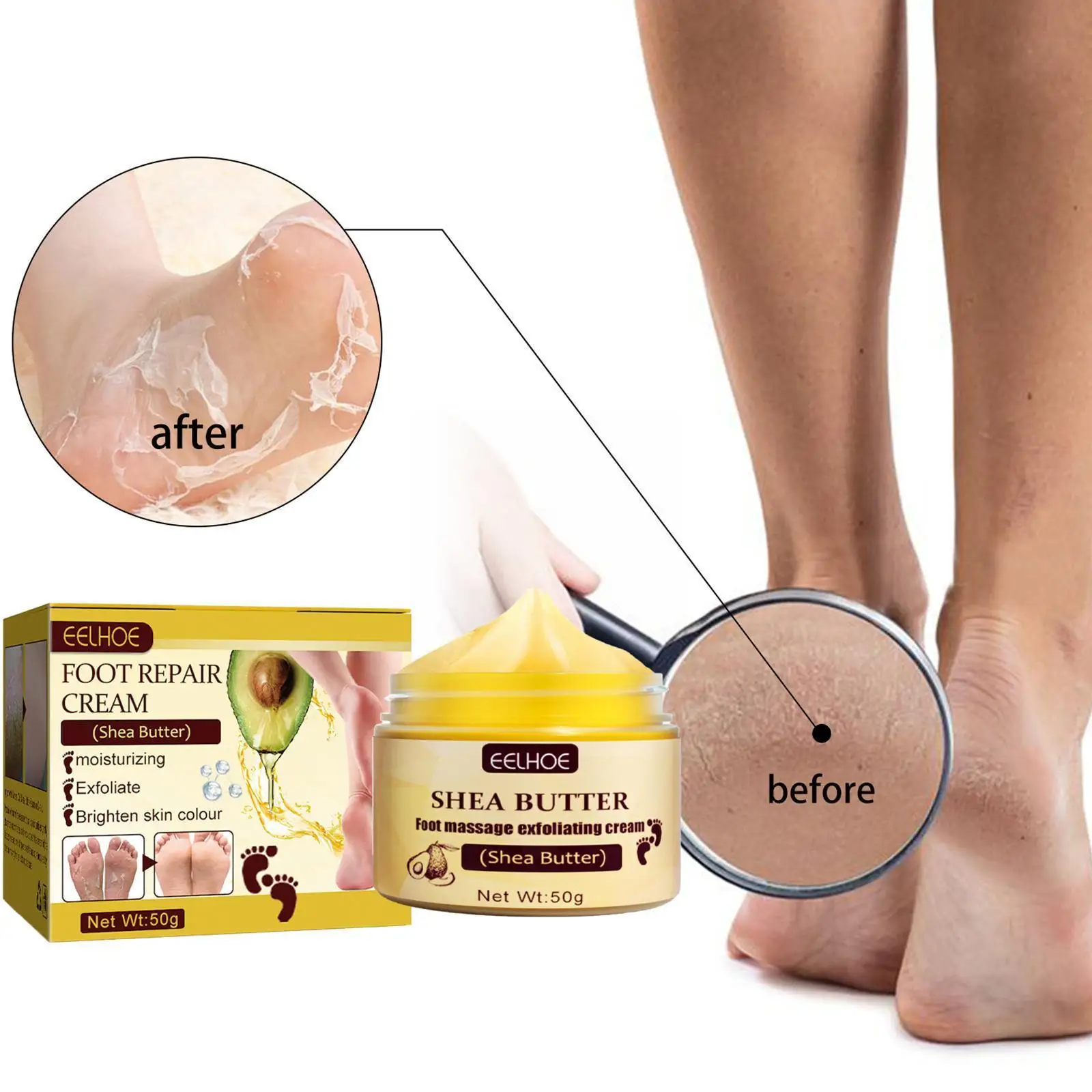 

180g Shea Butter Exfoliating Foot Cream Moisturizing Tender Cream Pedicure Skin Peeling Feet Scrub Care N1Q4