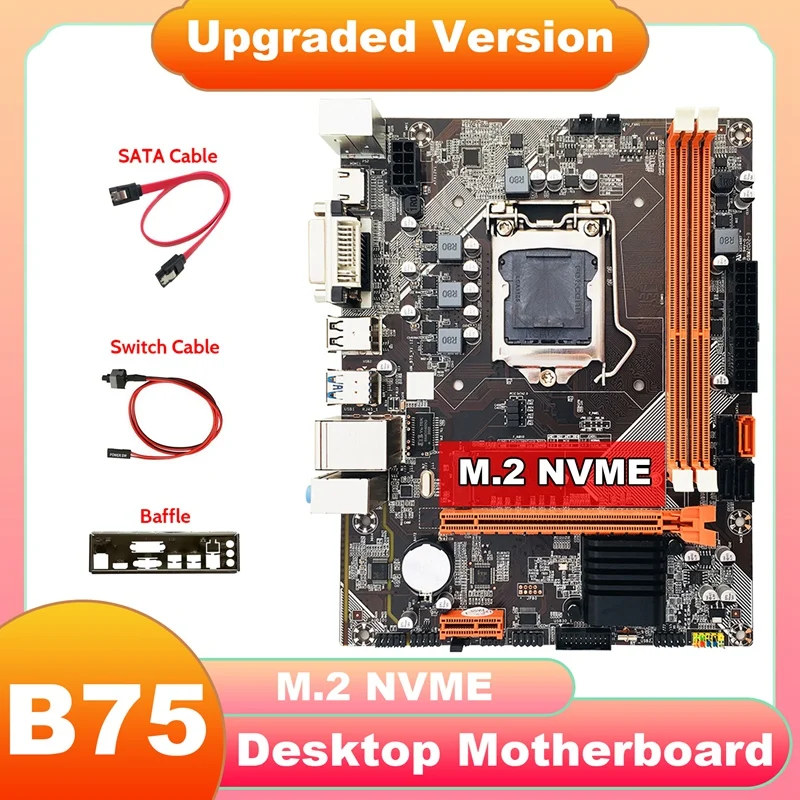

Материнская плата B75 + кабель SATA + кабель переключателя + перегородка M.2 NVME LGA 1155 DDR3 Материнская плата для настольного компьютера I3 I5 ЦП