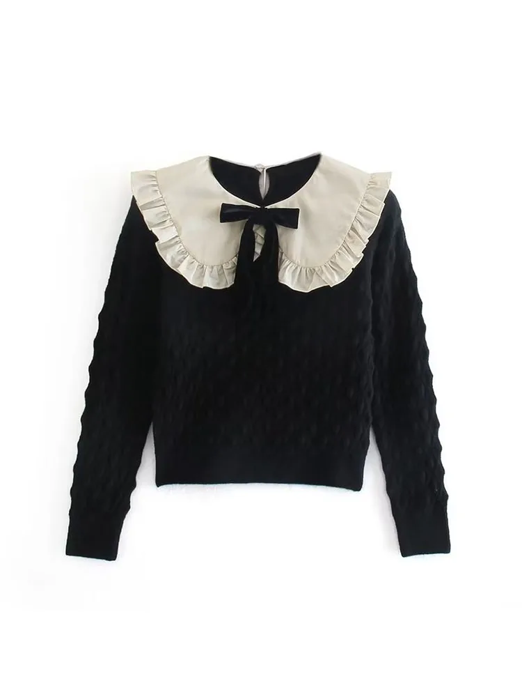 

Женский вязаный свитер с бантом BM & MD & ZA, винтажный пуловер с длинным рукавом, 0959801