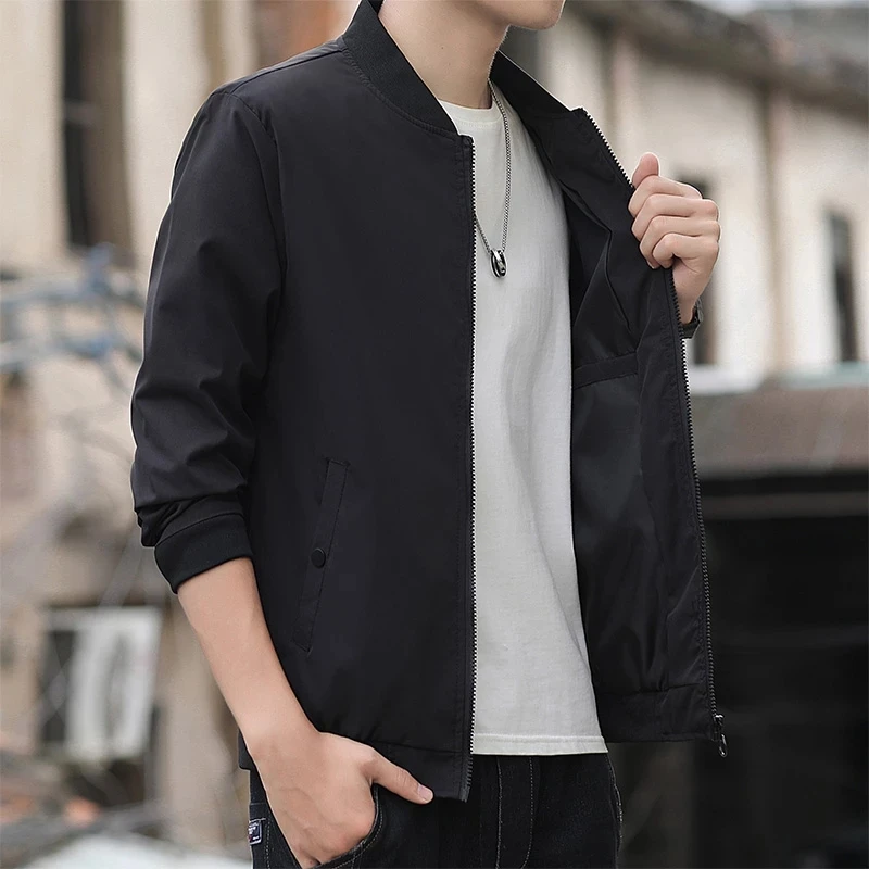 

2022 Mens Jackets Spring Autumn Bomber Zipper Casual Jackets Fashion Solid Color Male Outwear Baseball Collar Men Tops