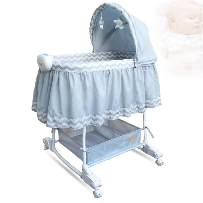 Children Rocking Bedside Bassinet - Portable Crib with Lights Sounds and Vibrations