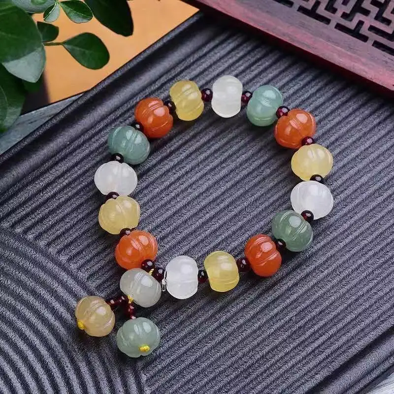 Натуральный золотистый нефритовый браслет с бусинами в виде тыквы для мужчин и