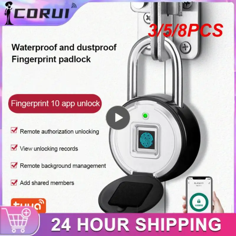 

3/5/8PCS Black Outdoors Security Lock Waterproof Fingerprint Lock Portable Anti-theft Cabinet Lock Smart Home Tuya App