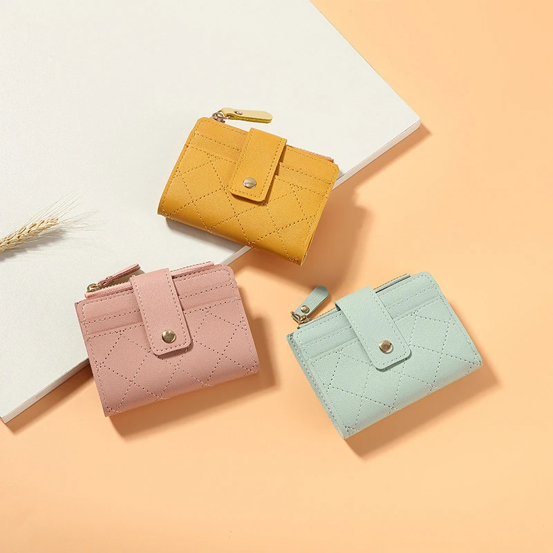 

Short Simple Buckle Zipper Wallet Versatile Fashion Coin Purse Women's Large Capacity Clutch Solid Color Multi-Card Card Holder