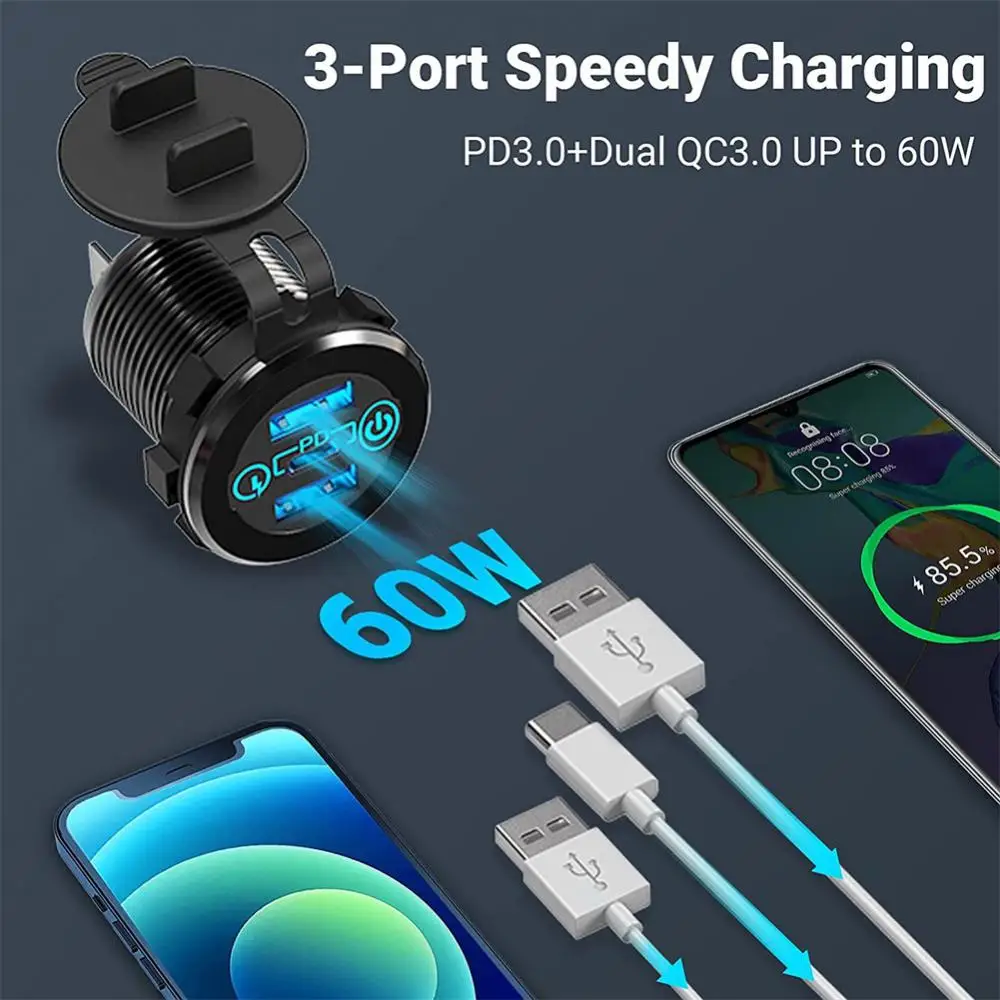 Автомобильное зарядное USB-устройство с кабелем 12-24 В QC 3 0 |